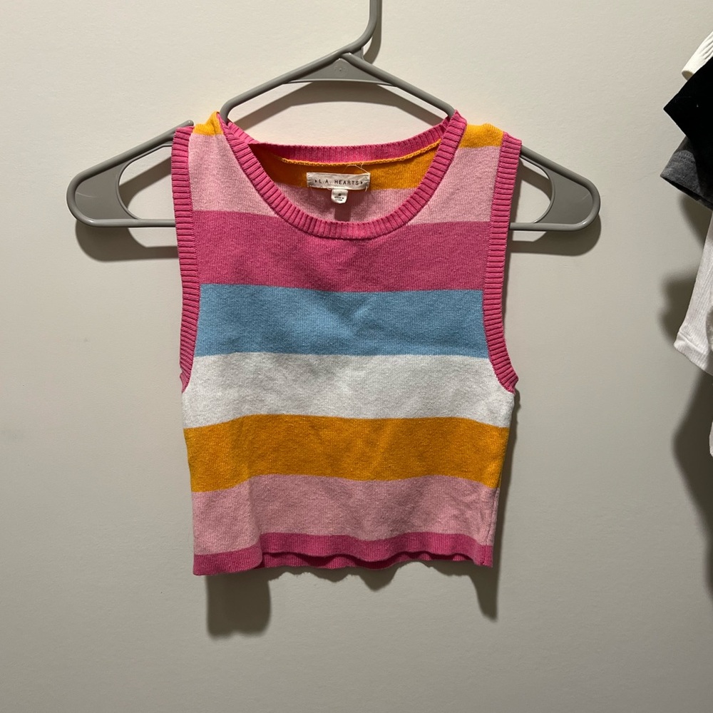 LA Hearts Striped Rainbow Knitted Top